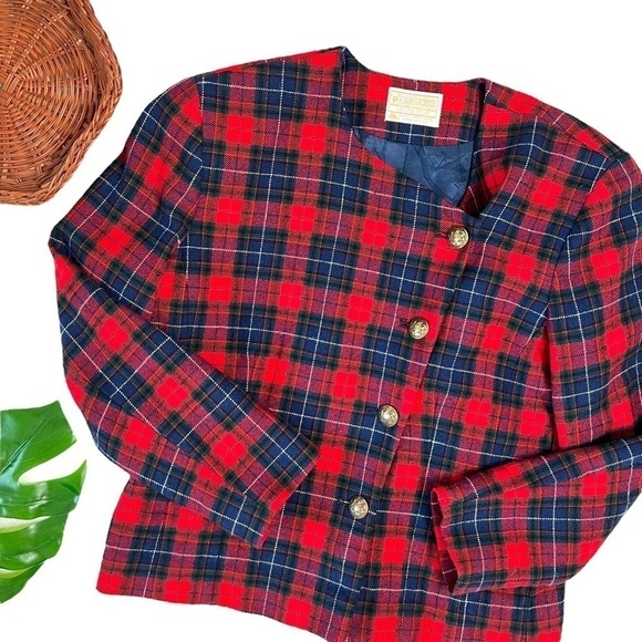 Vintage 80’s Pendleton Wool Plaid Suit Coat Tartan Hunting Blazer Jacket Size 8 - Picture 13 of 13